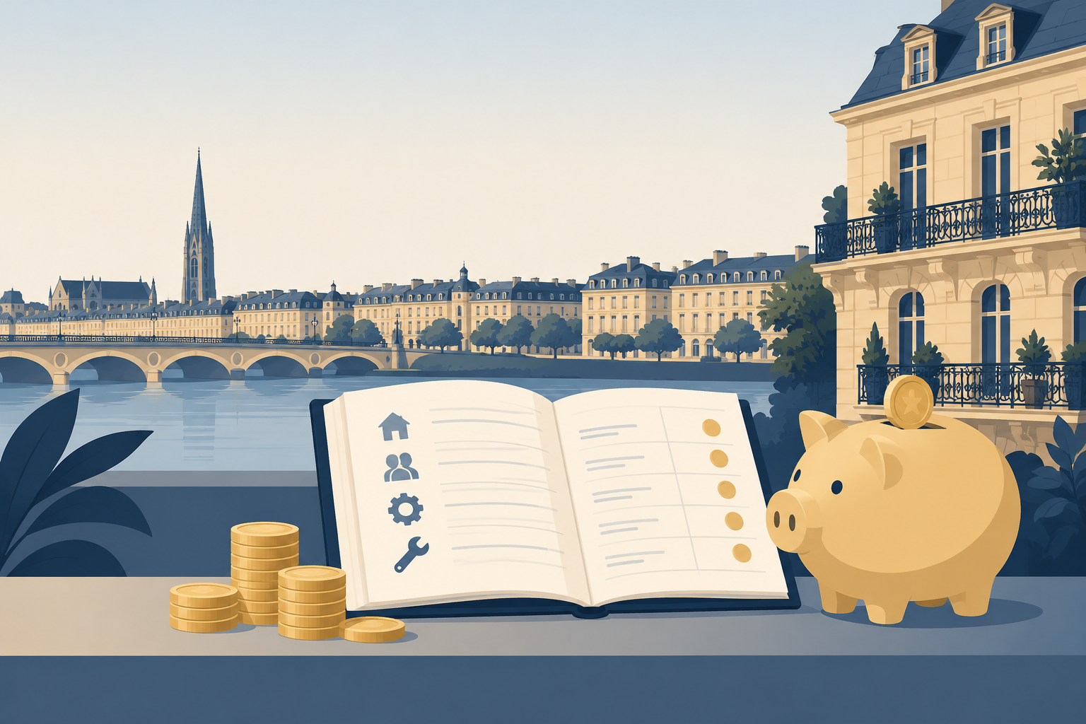 Budget, charges et financement, illustration.